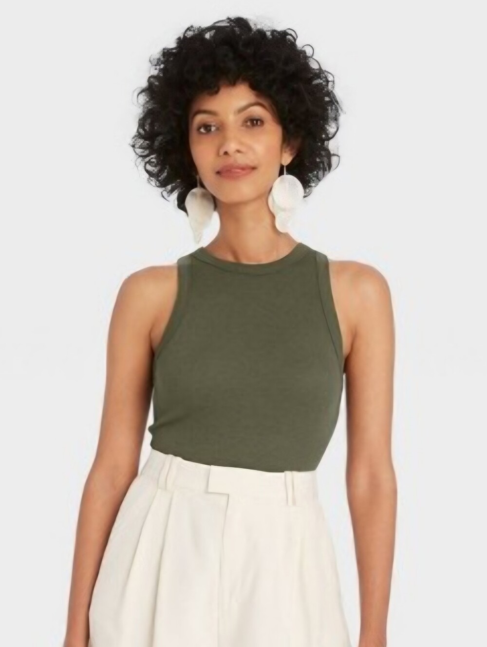 a new day Olive Green Ribbed High-Neck Tank Top Large